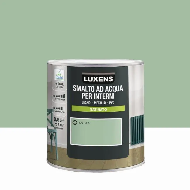 Smalto da interno per mobile super lavabile, LUXENS Legno, metallo e PVC verde cactus 5 satinato, 0.5 L