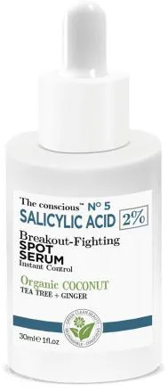 Siero viso con acido salicilico, olio di cocco bio, tea tree e zenzero, 30 ml