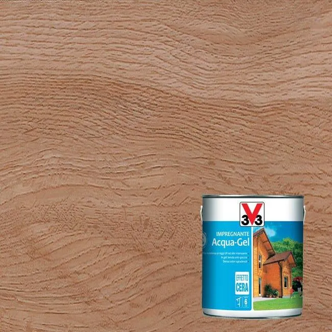 Impregnante per legno da esterno a base acqua V33 Acqua-Gel noce chiaro satinato 2.5 lt, 6 anni di protezione.