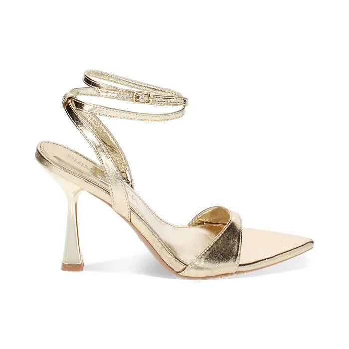 Sandali oro in laminato, tacco 9,5 cm