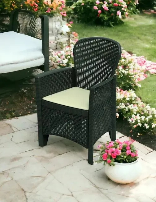 Sedia da esterno Como, Seduta da giardino, Poltrona outdoor effetto rattan, 100 % Made in Italy, 60x58h89 cm, Antracite
