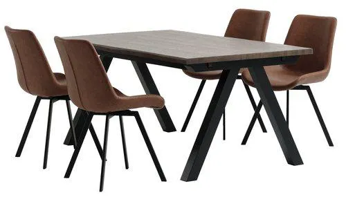 Mesa SANDBY L160 roble oscuro + 4 sillas HYGUM marrón