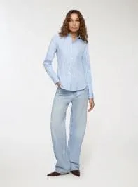 Camicia slim a righe Var celeste