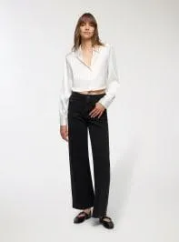 Camicia crop effetto raso Bianco lana