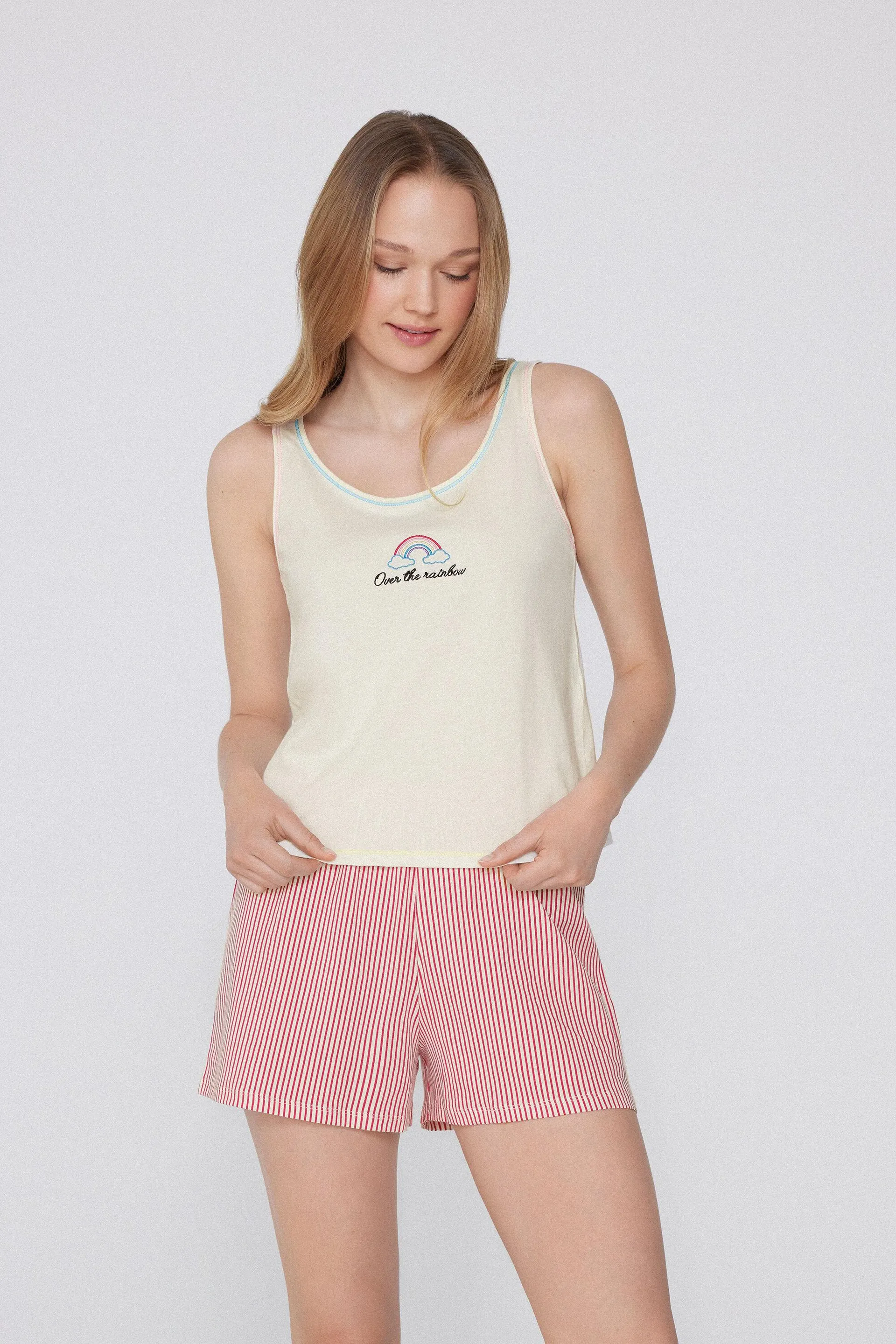 Pigiama Corto Cotone Spalla Larga Ricamo