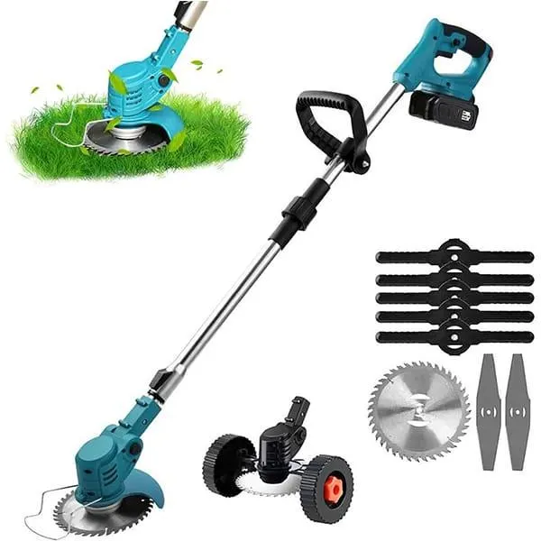 Tosaerba elettrico pieghevole ricaricabile 2 in 1 | Decespugliatore e tagliabordi a batteria | Palo regolabile per giardino domestico