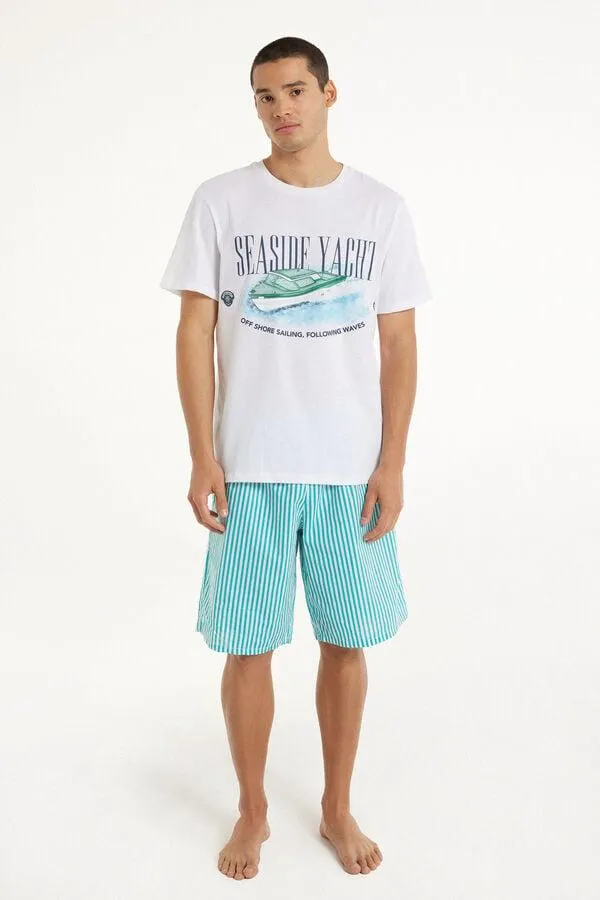 Pigiama Corto Mezza Manica in Cotone Stampa Yacht