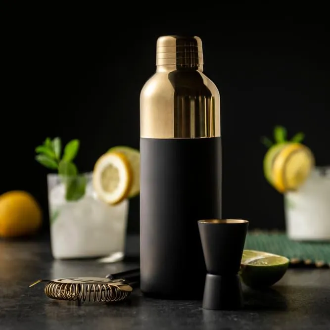 ELITE Set da cocktail 3 pezzi nero, dorato