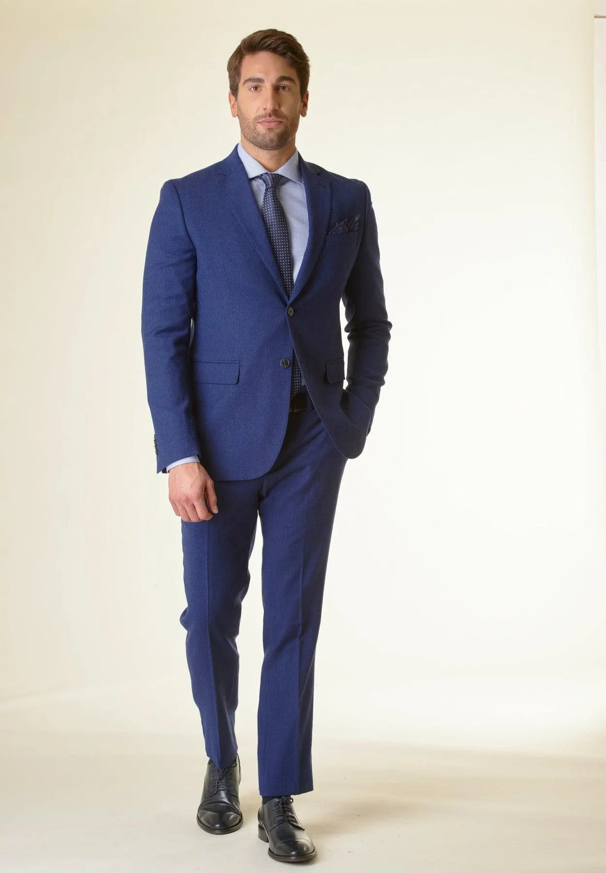 Abito blu microdisegno lana stretch custom fit