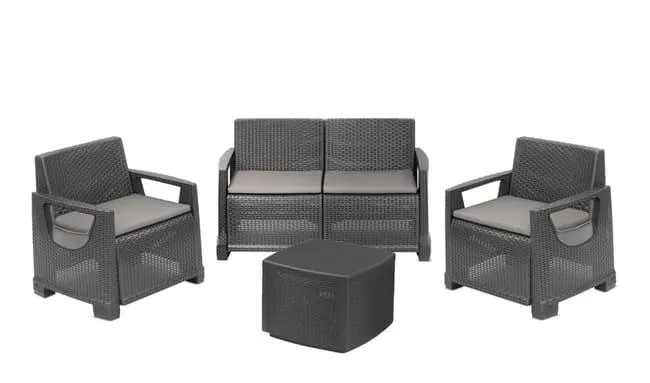 Salotto da giardino ARONA antracite con cuscini in poliestere grigio per 4 persone