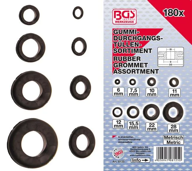 BGS Assortimento passacavi in gomma | metrico | 180 pz.