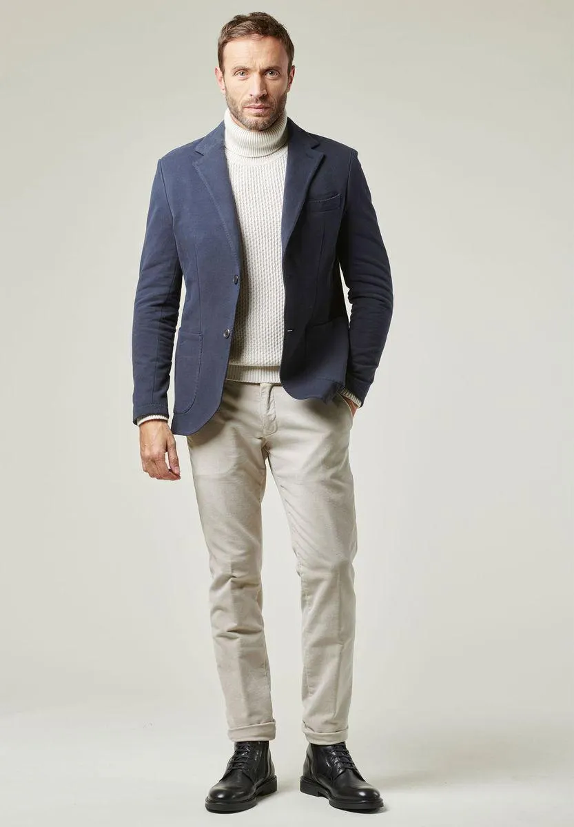 Giacca blu sfoderata fustagno liscio slim