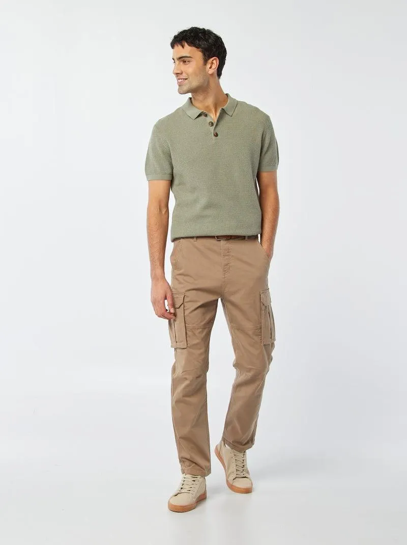 Pantaloni multi-tasche in tessuto dobby - MARRONE