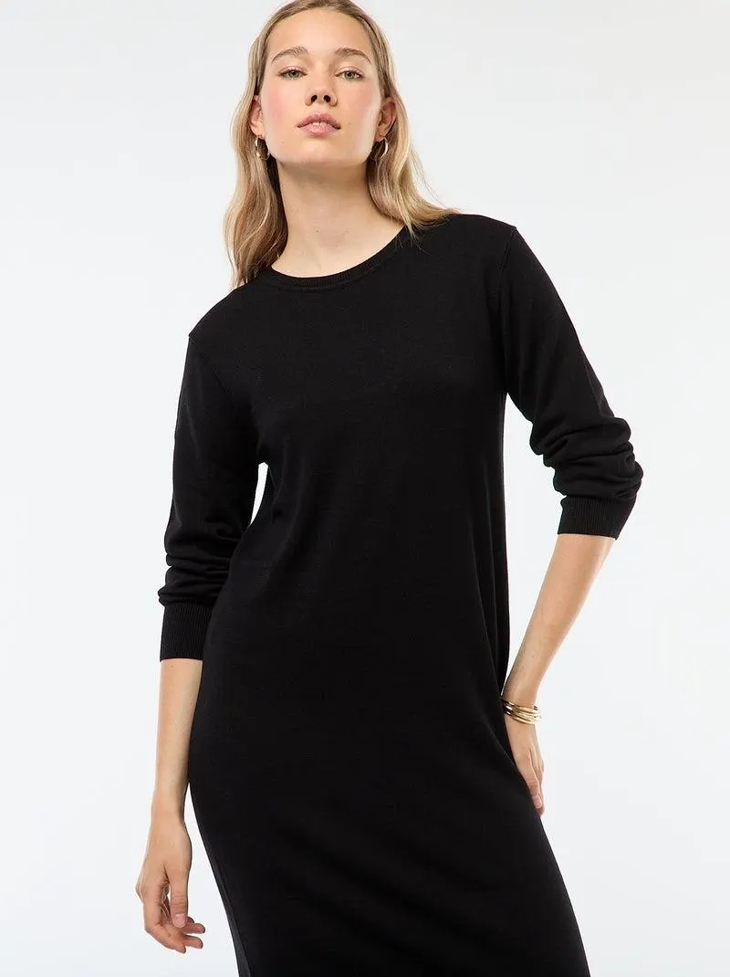 Abito maglia lungo a maniche lunghe - Nero