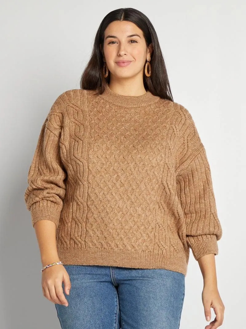 Pullover in maglia fantasia - BEIGE