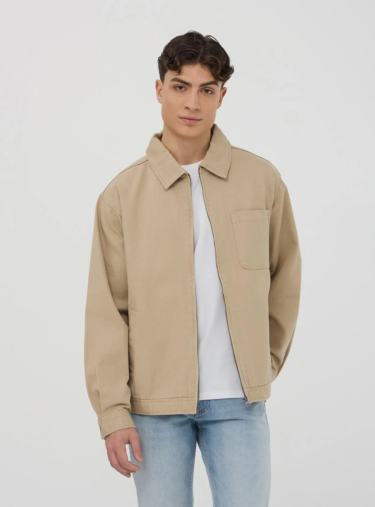 Giubbino in denim con zip Sabbia