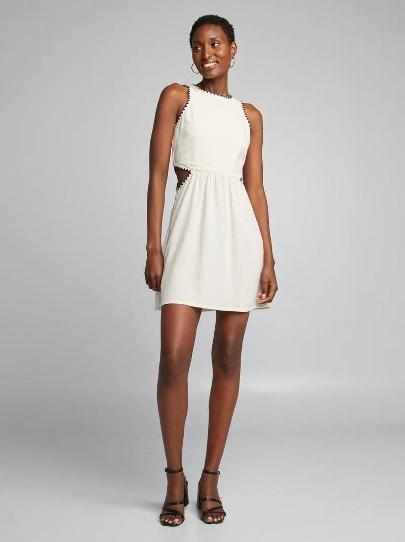 Vestito in misto lino con spacchi laterali - BEIGE