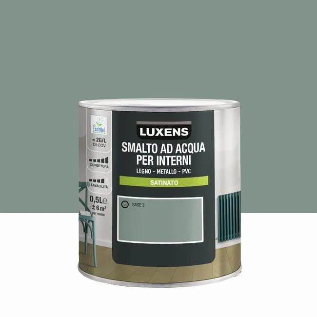 Smalto da interno per boiserie e finestra e porta e radiatore e mobile super lavabile, LUXENS verde sage 3 satinato, 0.5 L