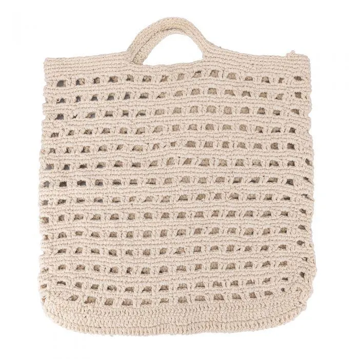 Borsa baguette uncinetto beige, doppio manico corto, Crochet