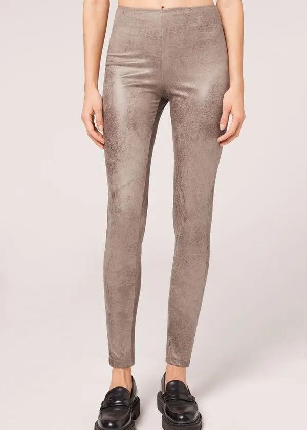 Leggings Suede Effetto Vintage