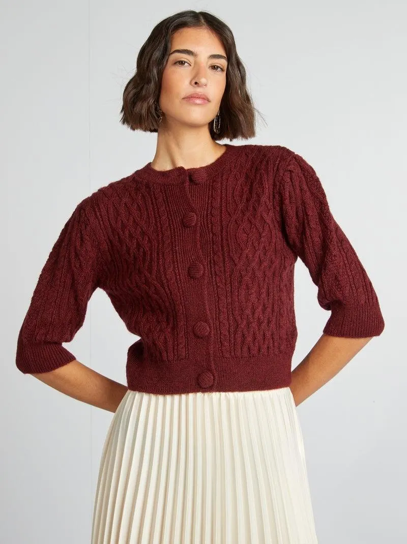 Cardigan corto in maglia intrecciata - ROSSO