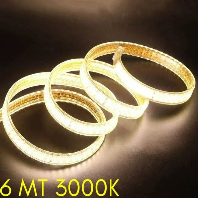 Striscia LED Maka SMD 2835 IP65 flessibile per vetrine mobili arredamento moderno decorazioni feste 220V 180LED/M con Alimentatore 3000K 6MT