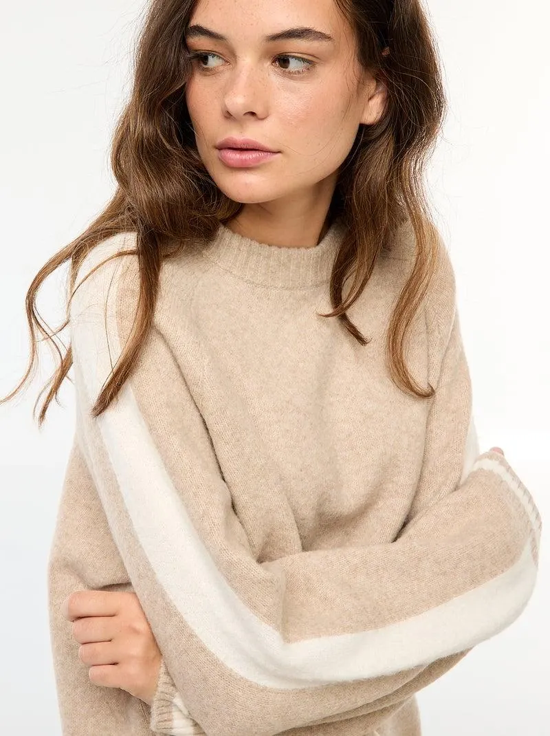 Abito a maglia con fasce a contrasto - Beige
