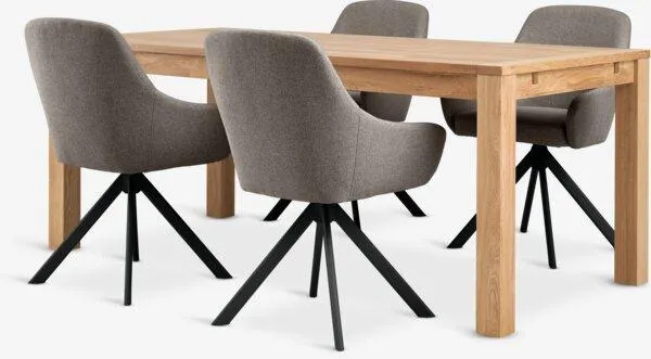 HAGE Tavolo L190 cm rovere + 4 ROSTRUP Sedie sabbia/nero