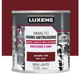 SMALTO FERRO ANTIRUGGINE ROSSO PORPORA BRILLANTE 500ML LUXENS