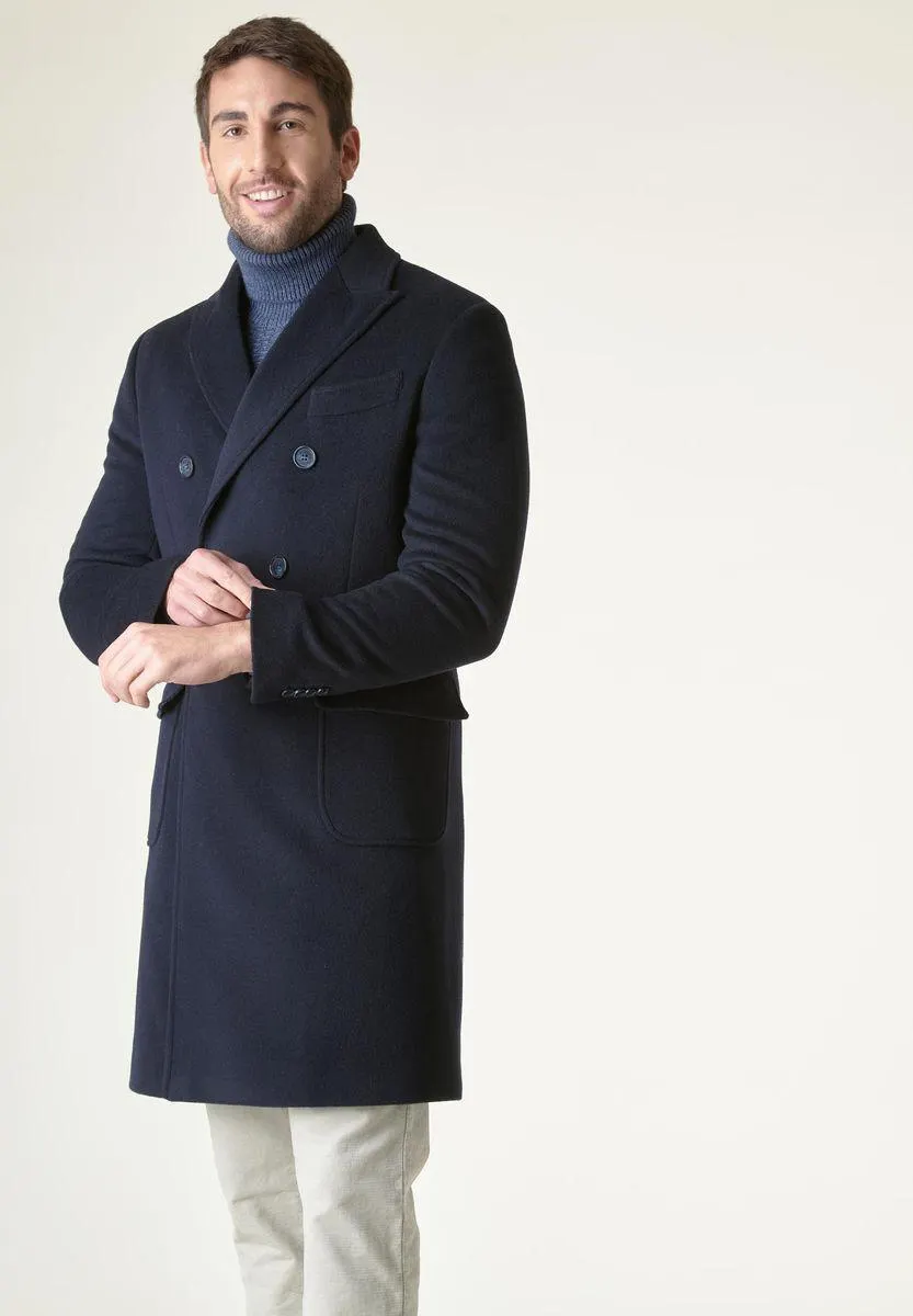 Cappotto blu doppiopetto tasche applicate lana-cashmere