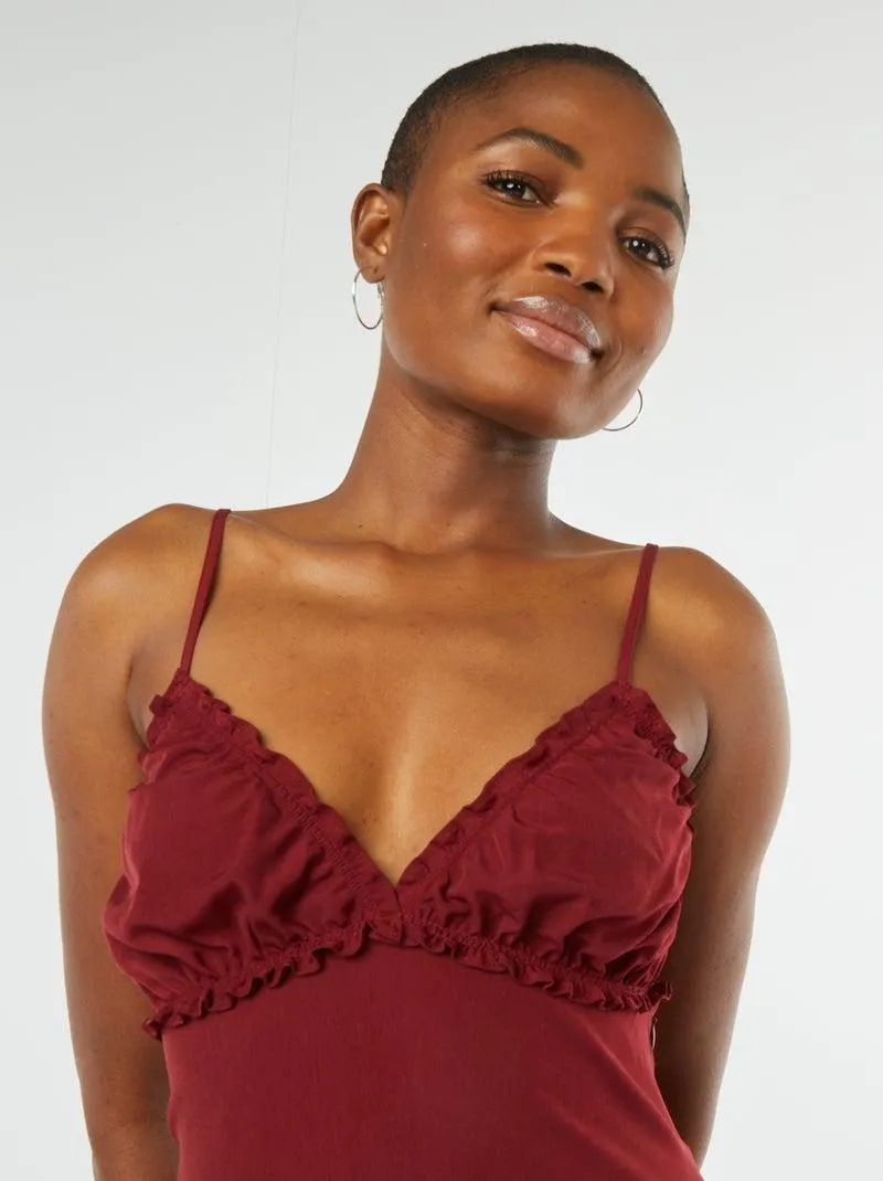 Vestito morbido midi con parte superiore effetto babydoll - ROSSO