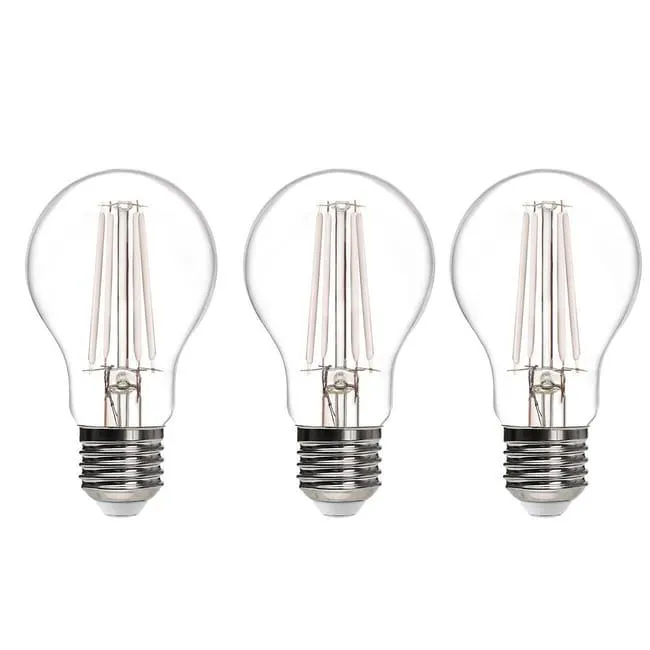 Set da 3 lampadine LED filamento, E27 goccia, opaco, 7W= 1560 LM (equiv 100 W), 360°, ON