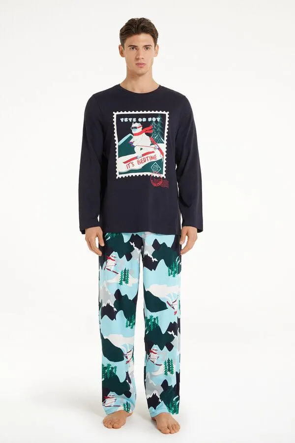 Pigiama Lungo in Cotone Pesante Stampa Yeti