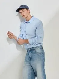 Camicia popeline stretch Celeste