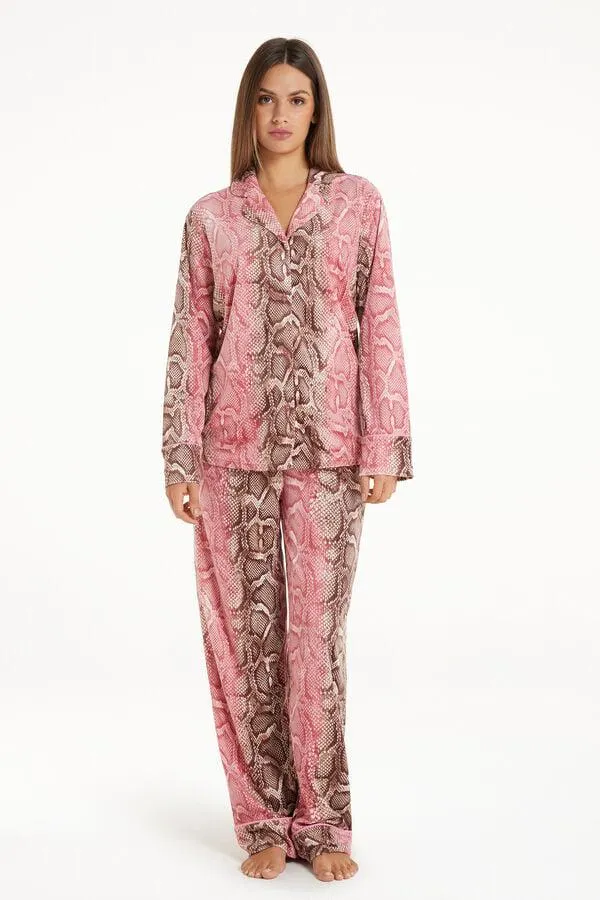 Pigiama Lungo Aperto Davanti Micropile Stampa Pitonata