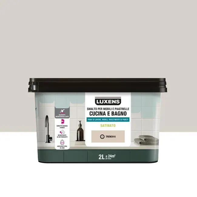Smalto da interno per mobile e piastrelle super lavabile, antimacchia, LUXENS Cucina e Bagno beige trench 6 satinato, 2 L
