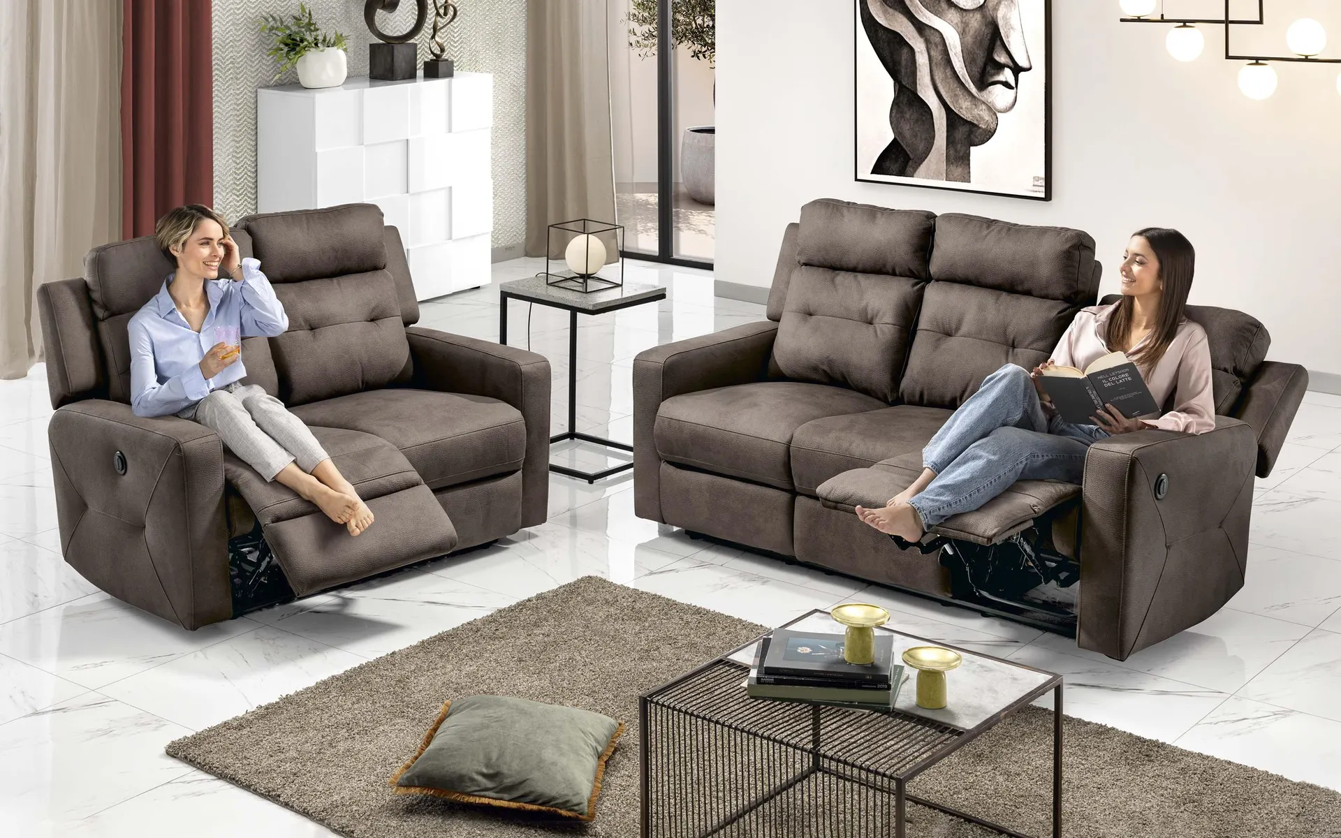 Divano 3 posti - 2 recliner manuali