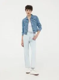 Jeans chiari paperbag acid wash Blu denim chiaro