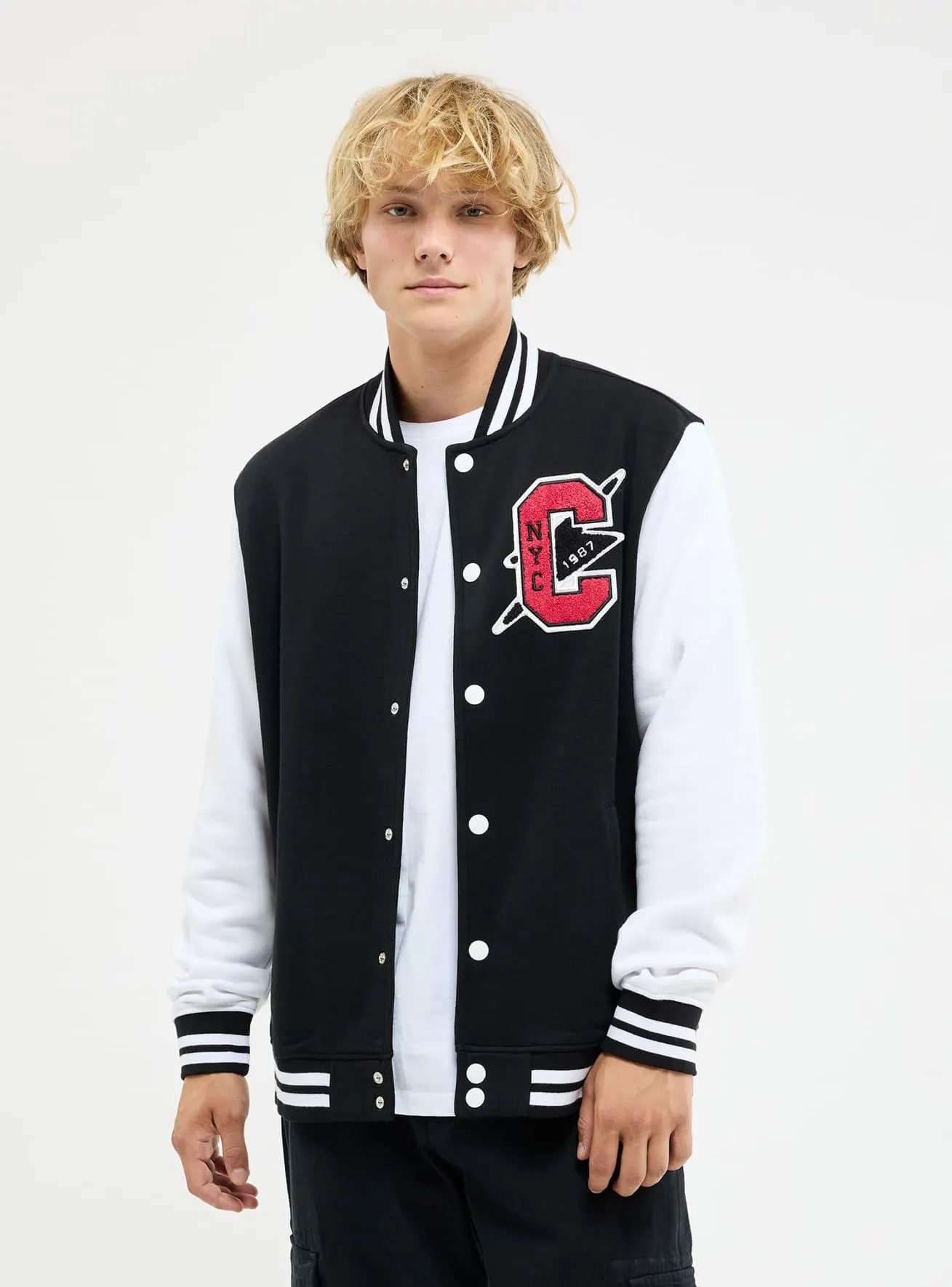 Bomber college con lettere Nero