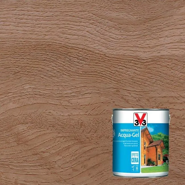 Impregnante per legno da esterno a base acqua V33 Acqua-Gel noce medio satinato 2.5 lt, 6 anni di protezione.