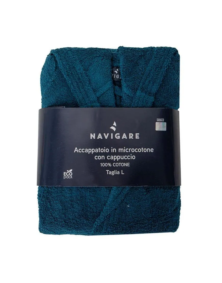 Navigare Accappatoio con cappuccio in cotone e logo ricamato