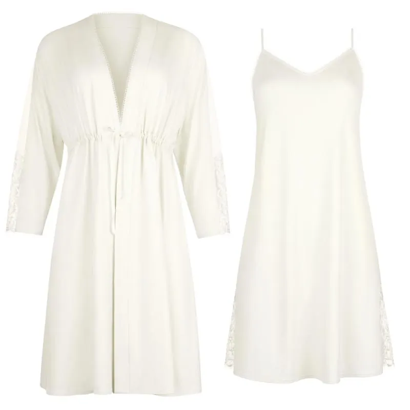 LIS-23410-23411-CE - Set 2 pezzi vestaglia Kimono e sottoveste Daydream - bianco avorio