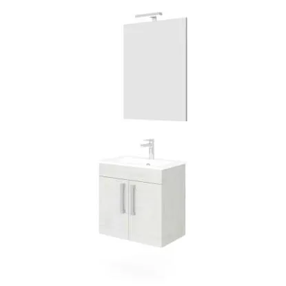 Mobile bagno base con lavabo e specchio sospeso 60,5x144x36,5 cm rovere bianco