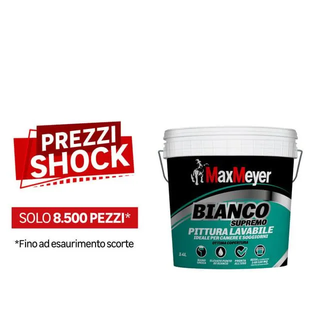 Pittura per interni per parete e soffitto lavabile, MAXMEYER Bianco Supremo bianco opaco, 14 L