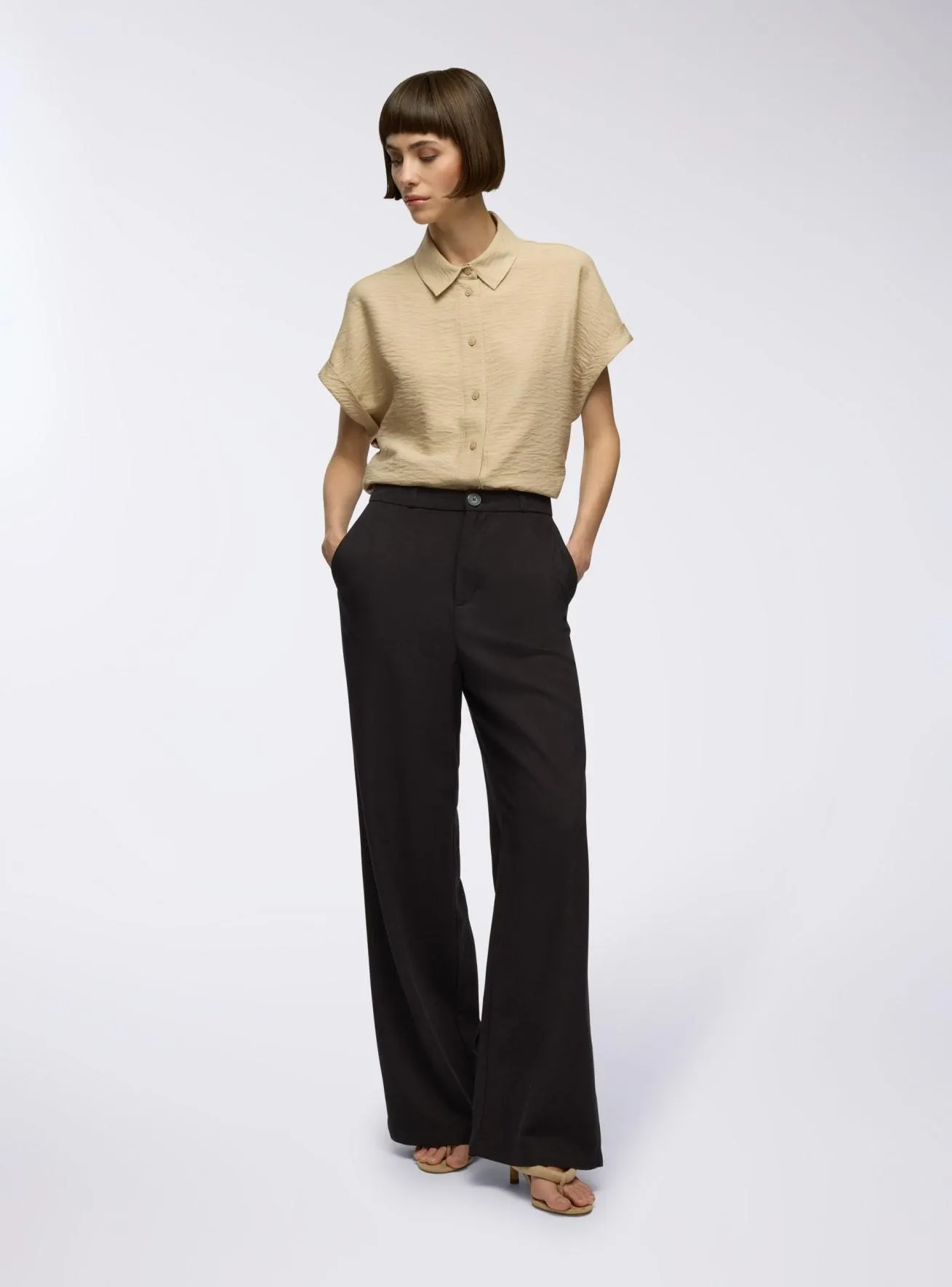 Pantaloni dad fits misto lino Nero