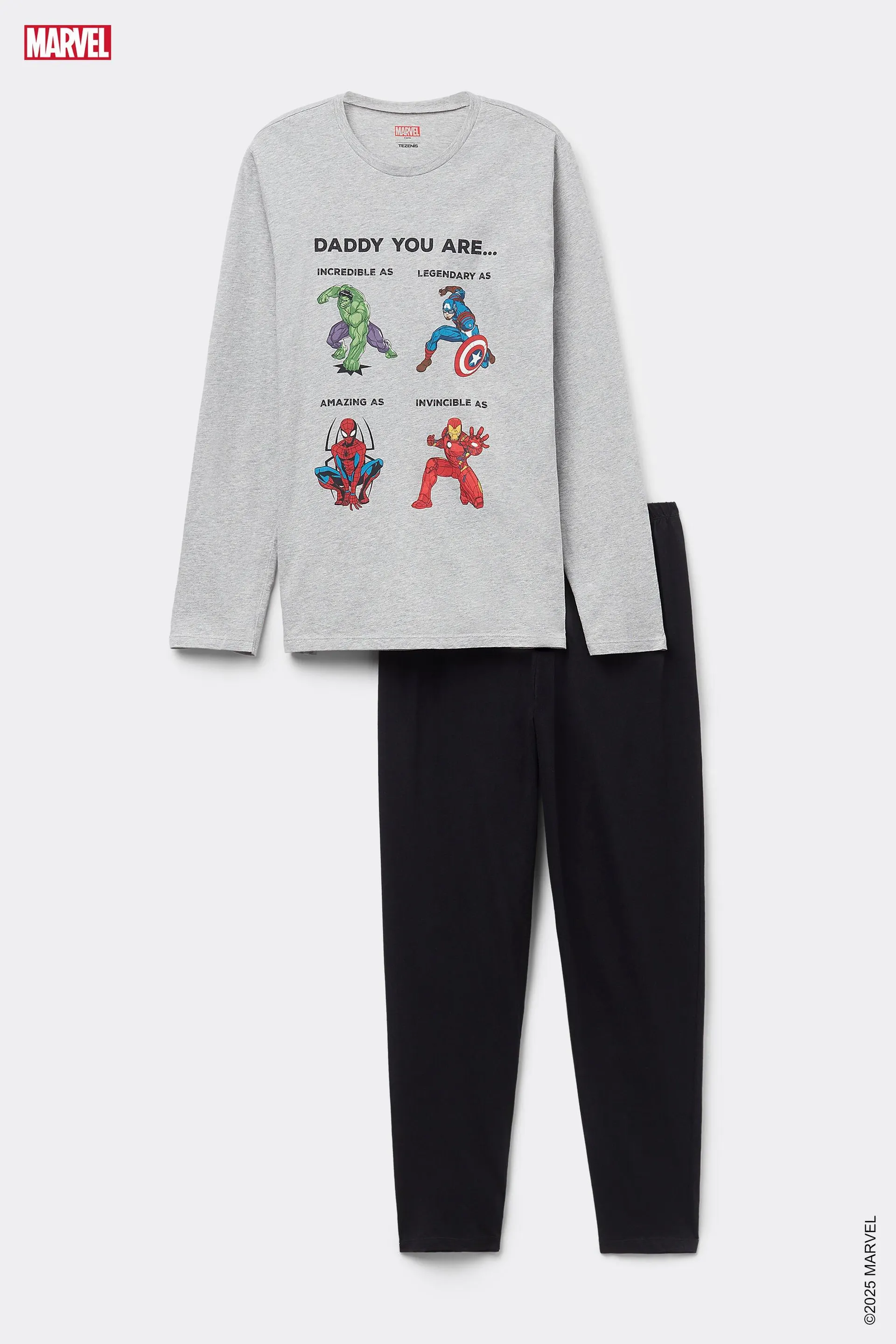 Pigiama Lungo Cotone Stampa Avengers Allover