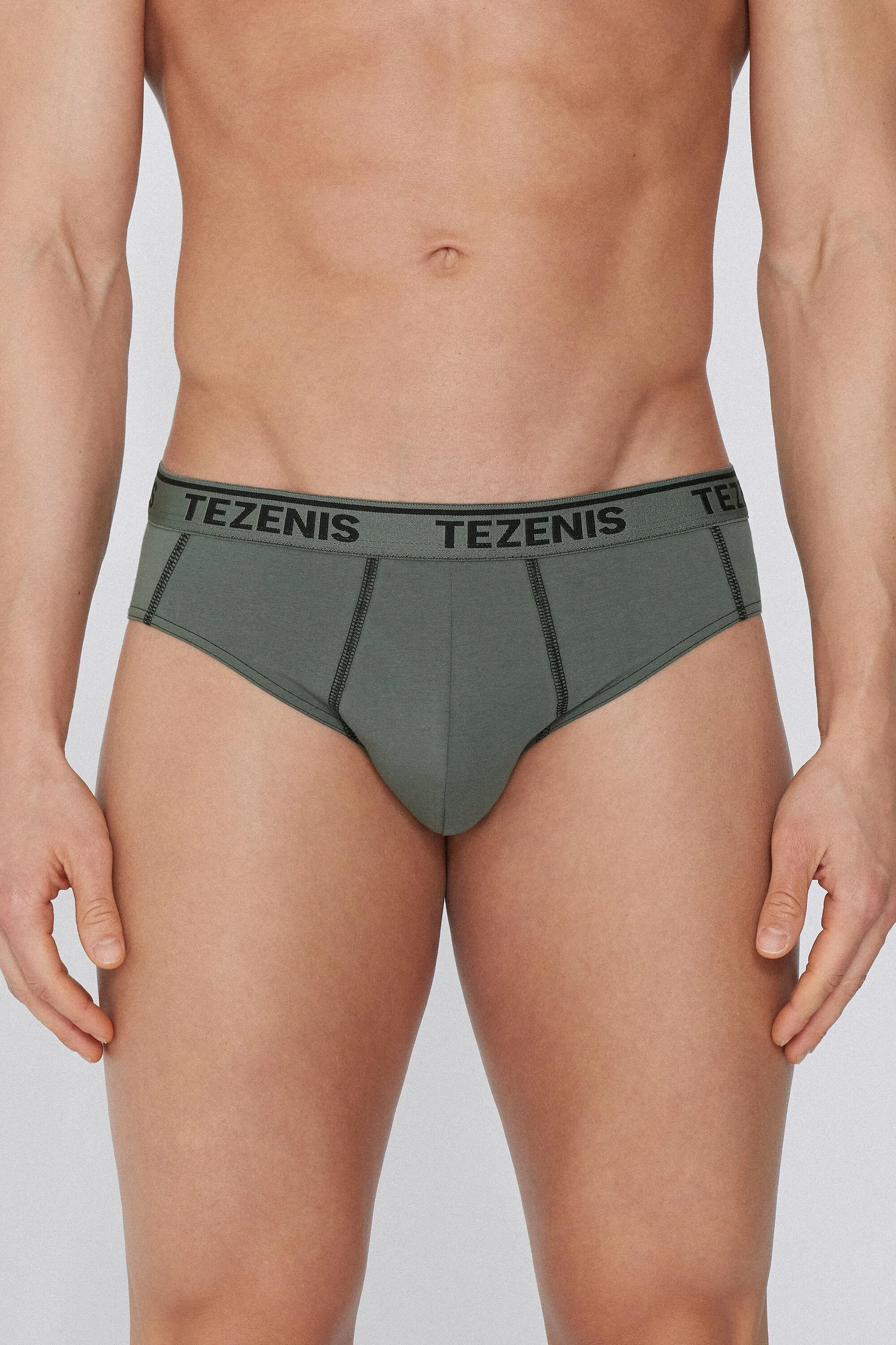 Slip Elasticizzato in Cotone Cuciture a Contrasto con Logo