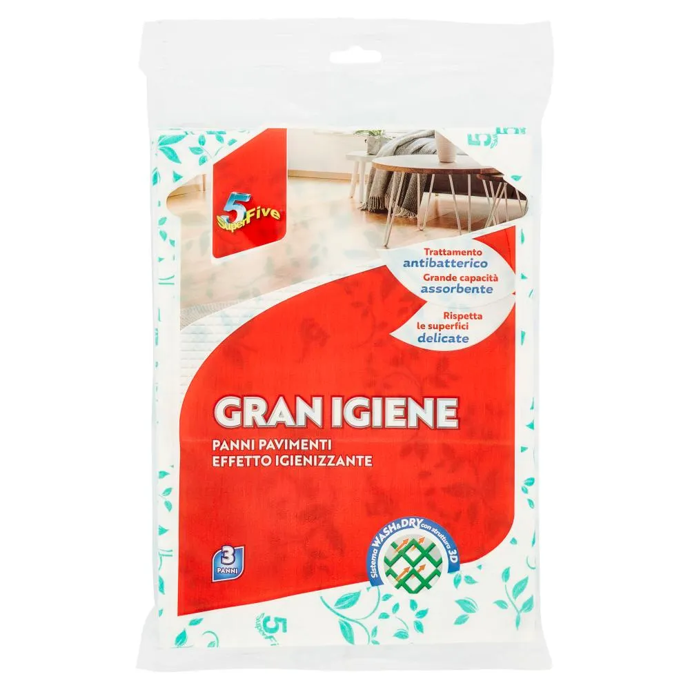 Super5 Gran Igiene Panni Pavimenti Effetto Igienizzante cm 40x55 3 pz