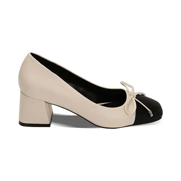 Décolleté panna bicolor, tacco 5,5 cm