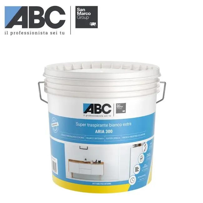 Pittura per interni per parete e soffitto traspirante, ABC Aria 300 SAN MARCO Group bianco opaco, 14 L